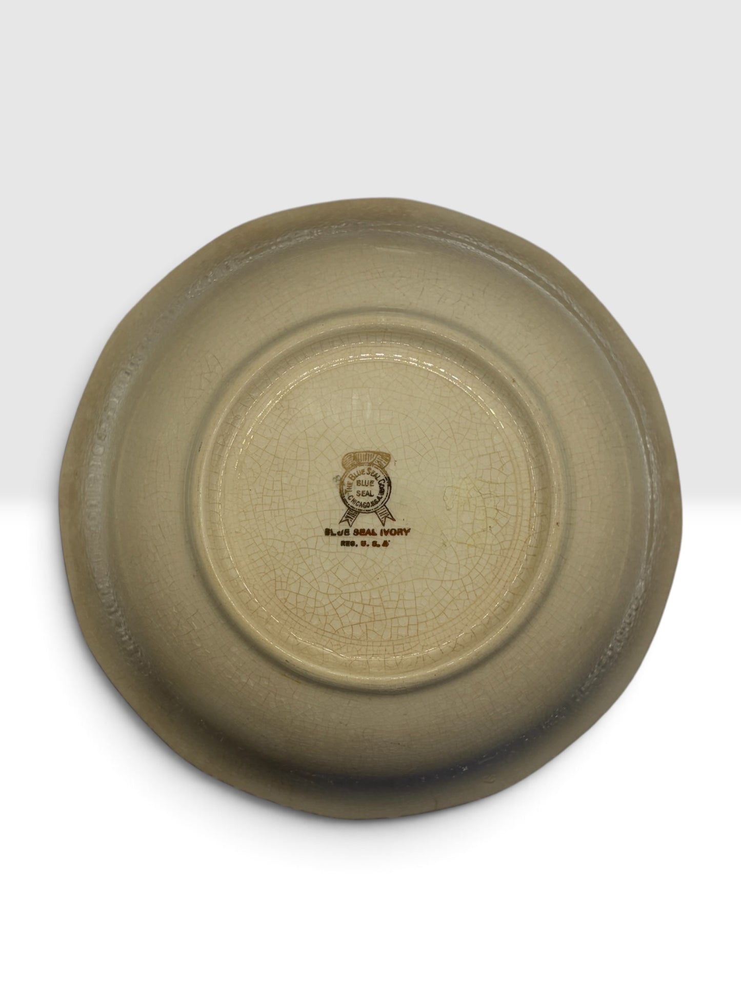 Blue Seal Ivory Floral Serving Bowl – Made in U.S.A. – Vintage Ironstone c. 1940–1960