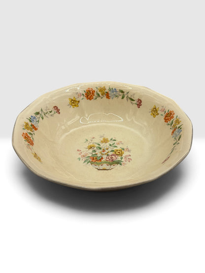 Blue Seal Ivory Floral Serving Bowl – Made in U.S.A. – Vintage Ironstone c. 1940–1960