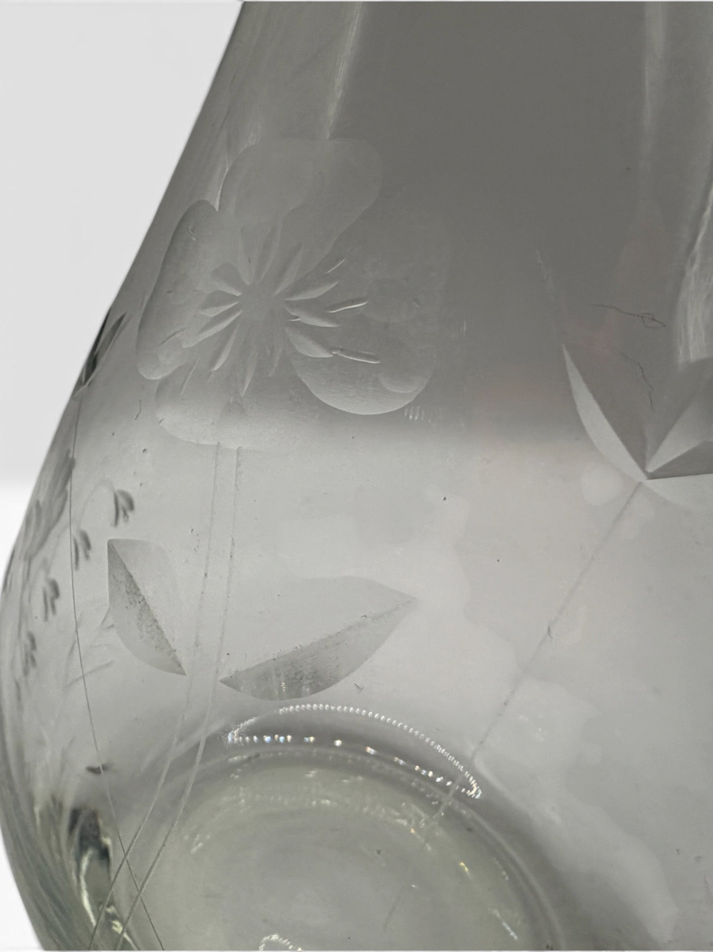 Vintage Etched Floral Glass Bud Vase | Frosted Botanical Engraved Vase