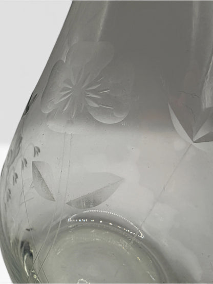 Vintage Etched Floral Glass Bud Vase | Frosted Botanical Engraved Vase
