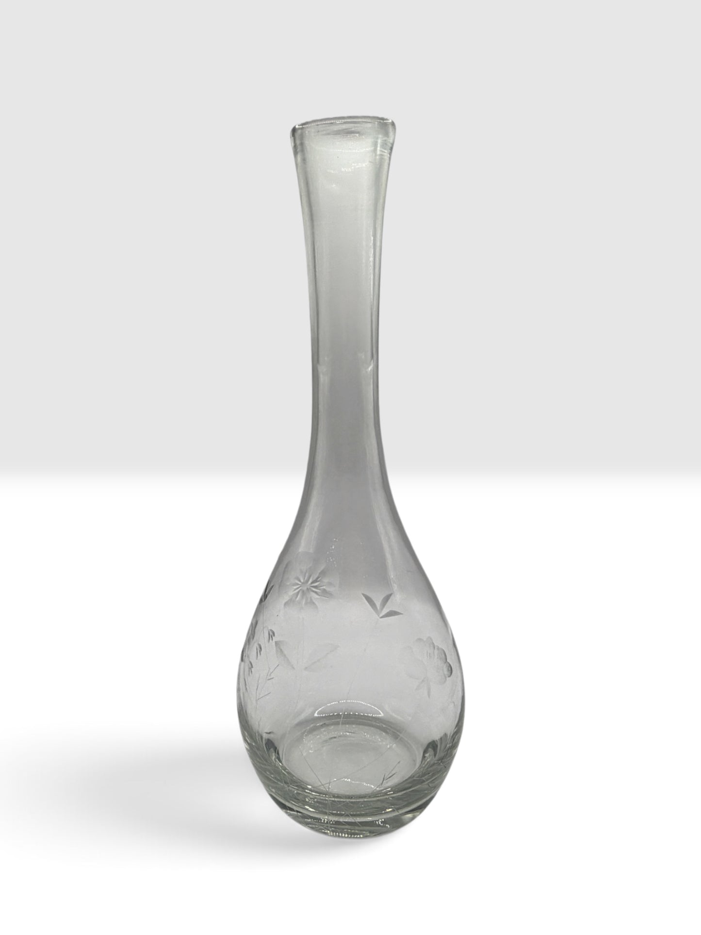 Vintage Etched Floral Glass Bud Vase | Frosted Botanical Engraved Vase