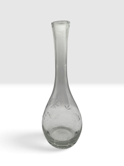 Vintage Etched Floral Glass Bud Vase | Frosted Botanical Engraved Vase