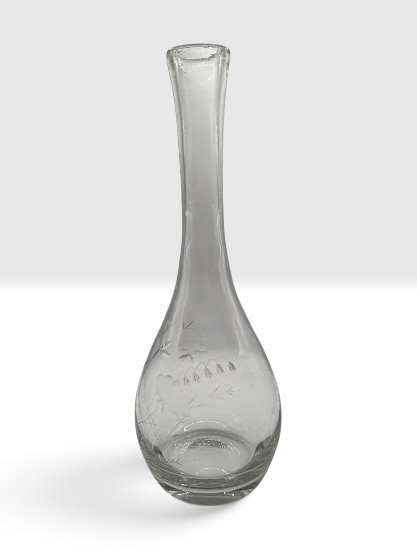 Vintage Etched Floral Glass Bud Vase | Frosted Botanical Engraved Vase