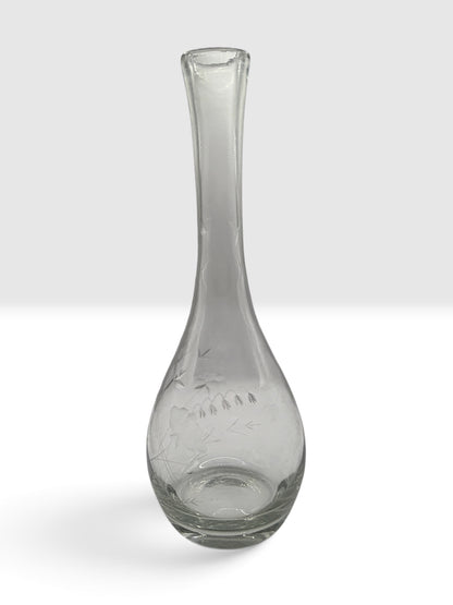 Vintage Etched Floral Glass Bud Vase | Frosted Botanical Engraved Vase