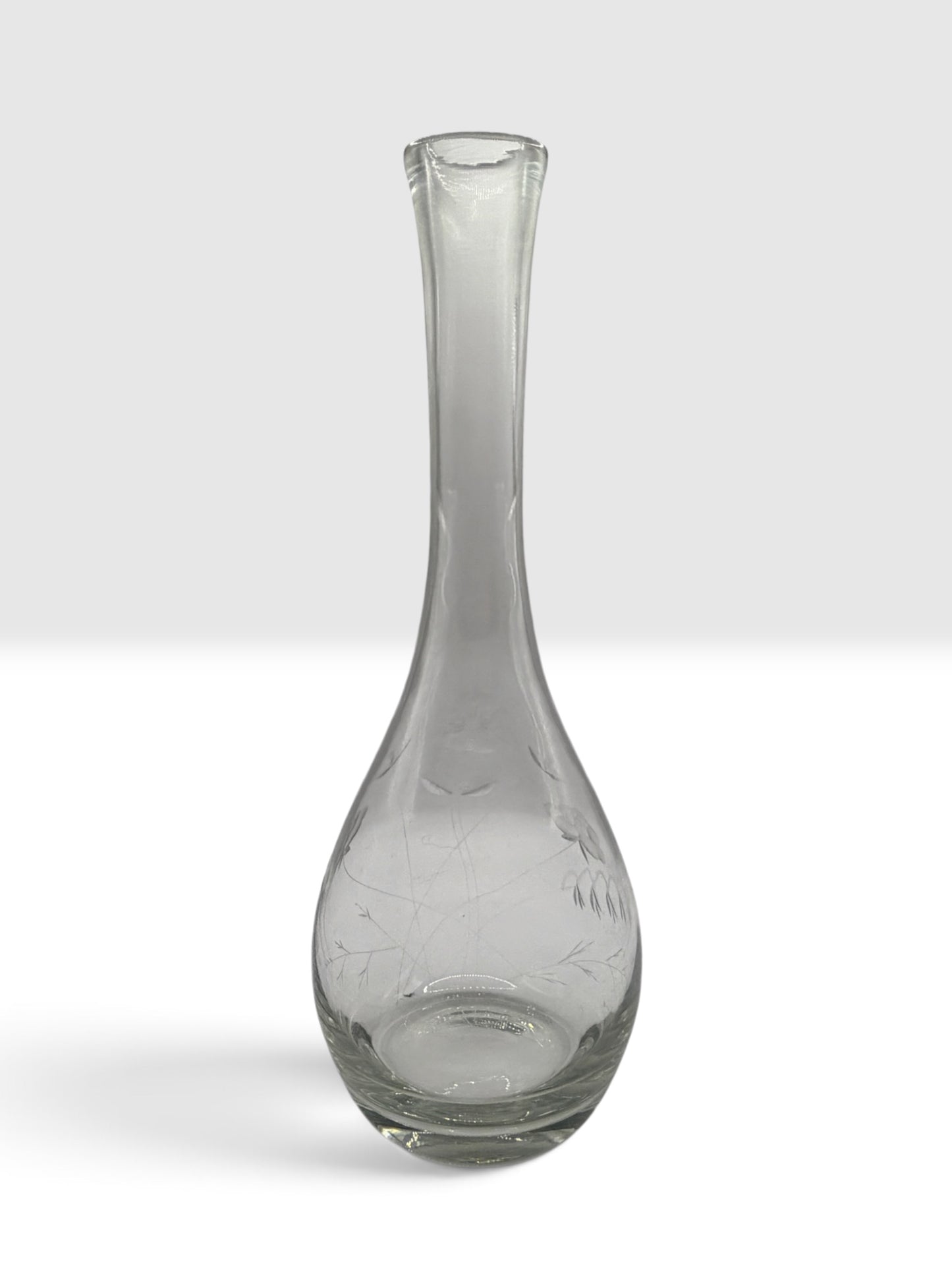 Vintage Etched Floral Glass Bud Vase | Frosted Botanical Engraved Vase