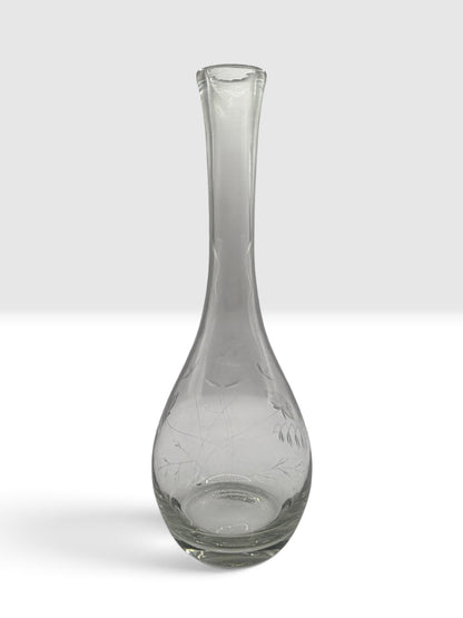 Vintage Etched Floral Glass Bud Vase | Frosted Botanical Engraved Vase