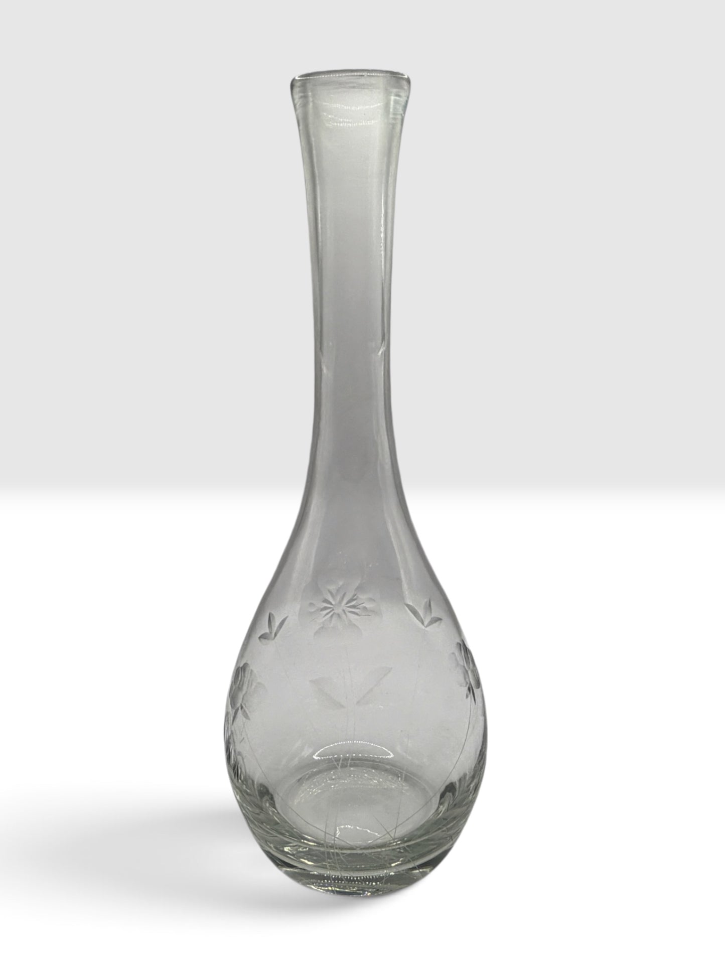 Vintage Etched Floral Glass Bud Vase | Frosted Botanical Engraved Vase