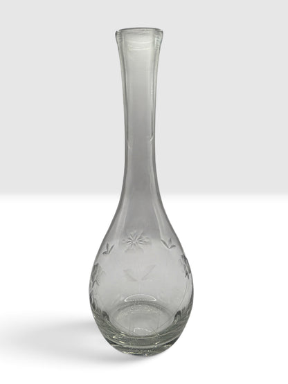 Vintage Etched Floral Glass Bud Vase | Frosted Botanical Engraved Vase
