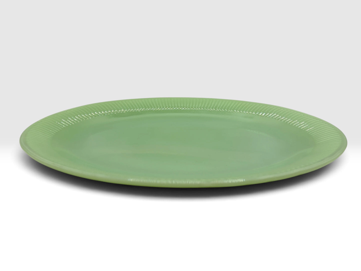 Vintage Jadite Glass Oval Serving Platter with Fluted Rim, 12 x 9
