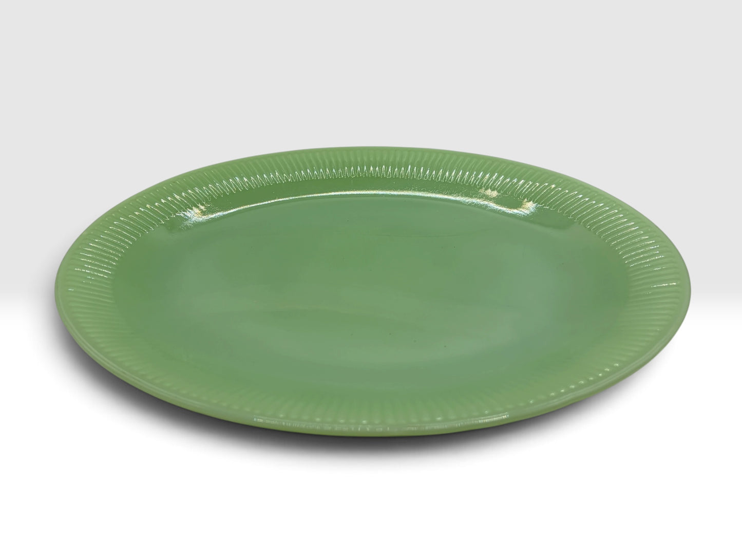 Vintage Jadite Glass Oval Serving Platter with Fluted Rim, 12 x 9