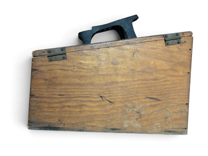 Antique Wooden Shoe Shine Box with Cast Iron Handle & Accessories c. 1910–1935