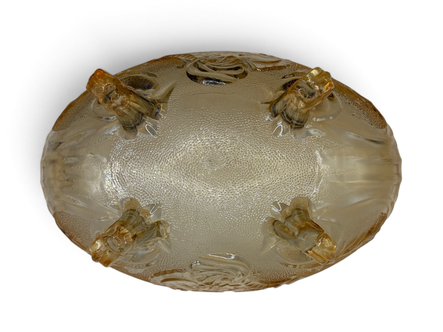 Vintage Amber Carnival Glass Footed Candy Bowl with Scalloped Rim