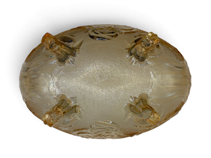 Vintage Amber Carnival Glass Footed Candy Bowl with Scalloped Rim