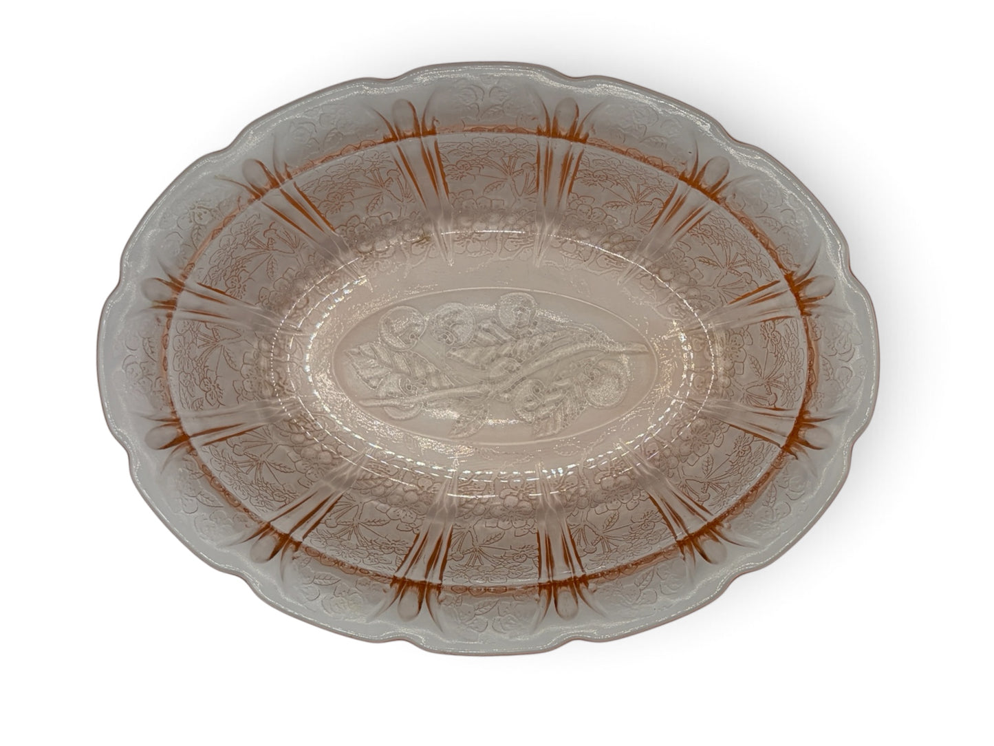 Vintage Pink Depression Glass Oval Floral Relish Dish 8 15/16”