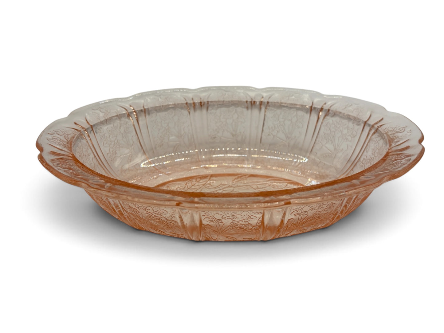 Vintage Pink Depression Glass Oval Floral Relish Dish 8 15/16”