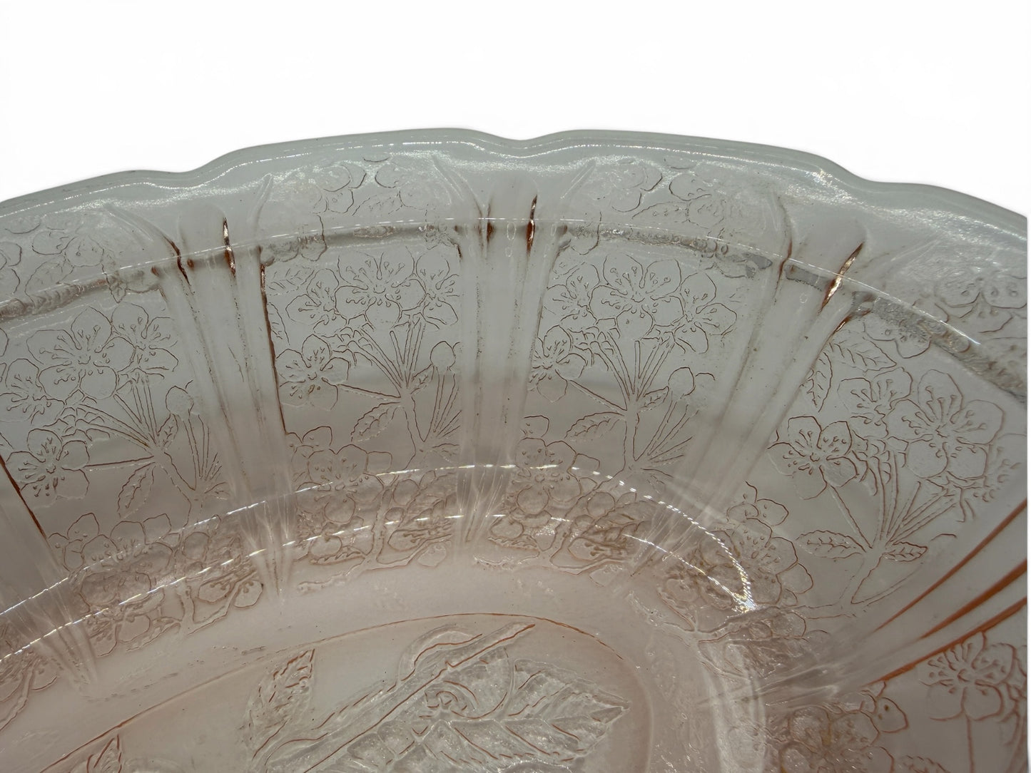 Vintage Pink Depression Glass Oval Floral Relish Dish 8 15/16”