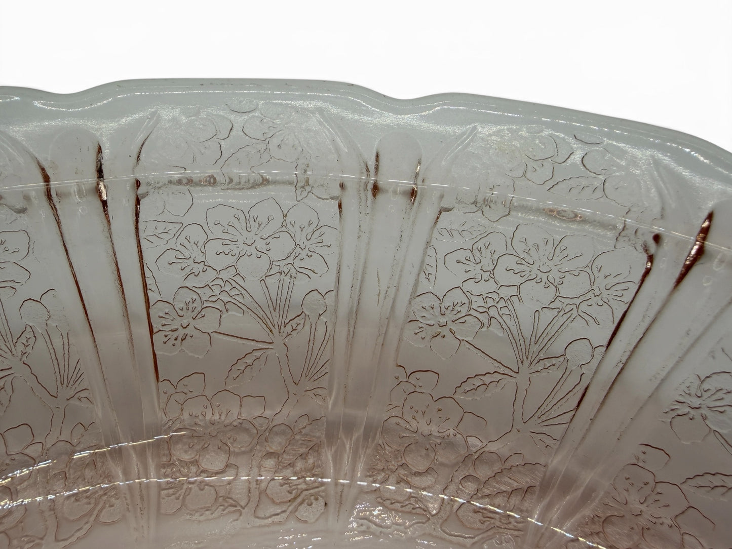 Vintage Pink Depression Glass Oval Floral Relish Dish 8 15/16”