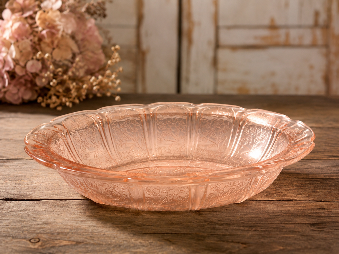 Vintage Pink Depression Glass Oval Floral Relish Dish 8 15/16”