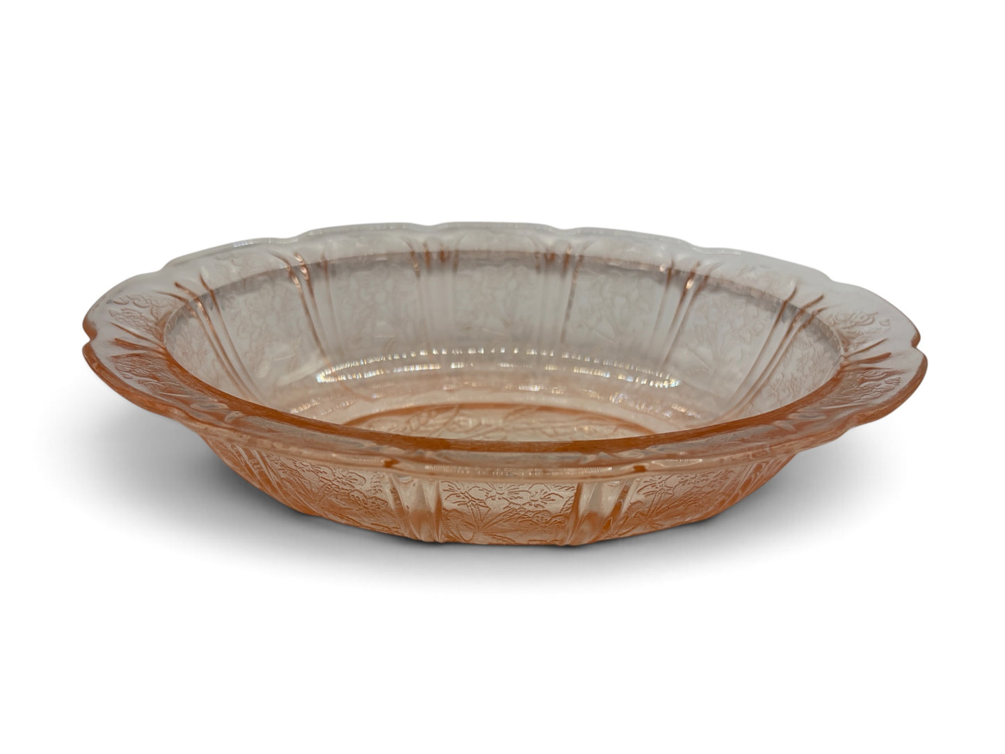 Vintage Pink Depression Glass Oval Floral Relish Dish 8 15/16”