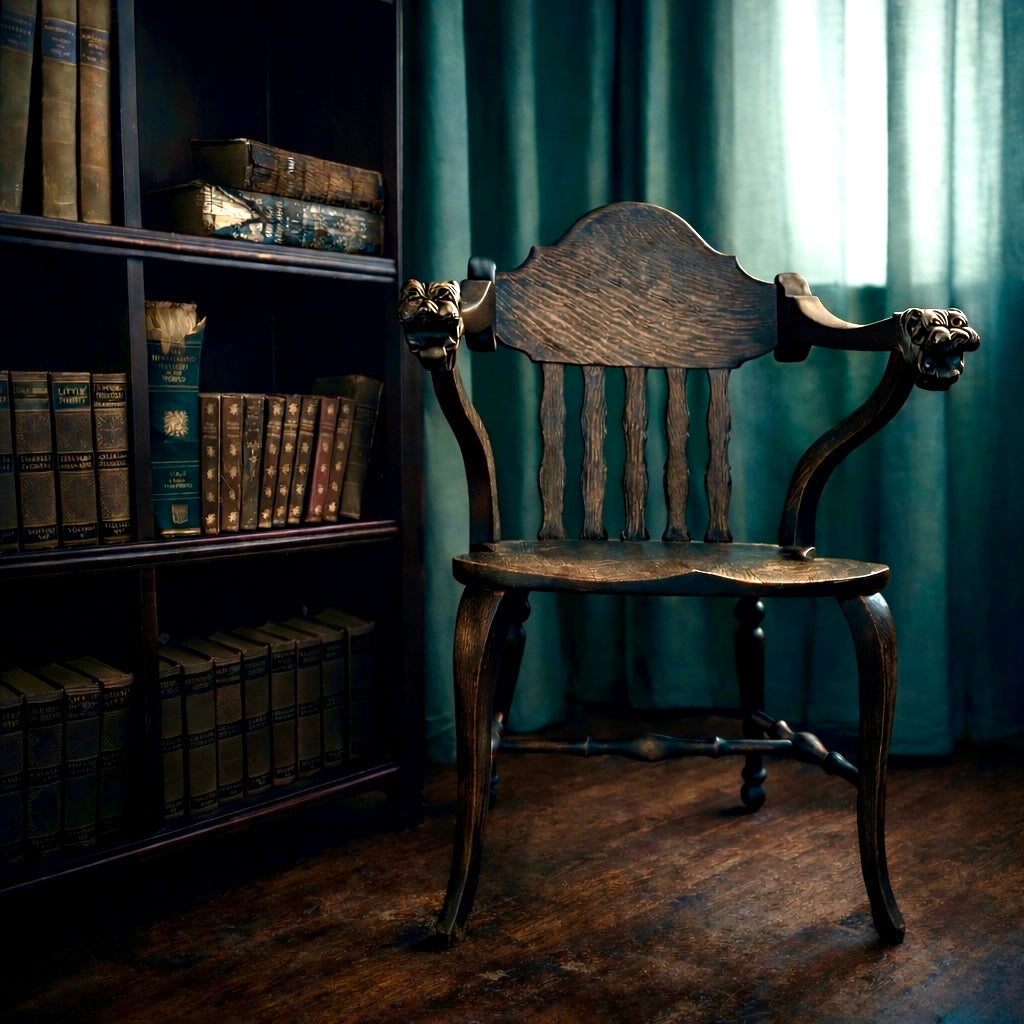 Edwardian Carved Lion-Head Oak Armchair (c. 1905–1915)