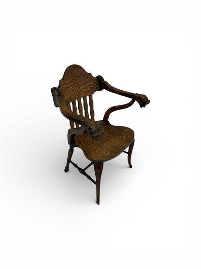 Edwardian Carved Lion-Head Oak Armchair (c. 1905–1915)