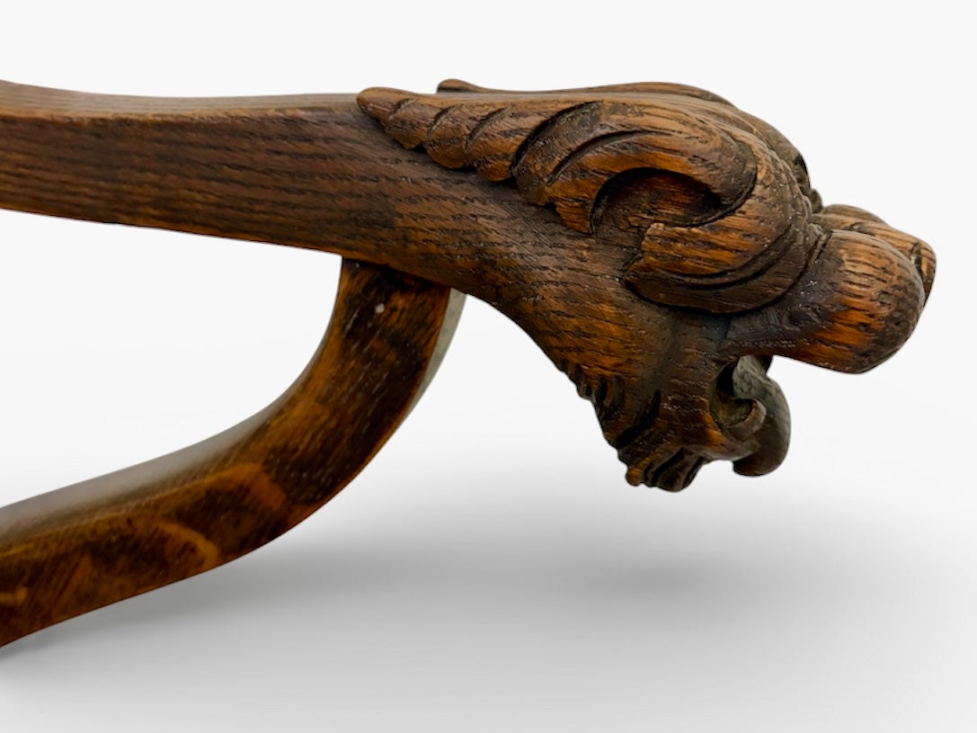 Edwardian Carved Lion-Head Oak Armchair (c. 1905–1915)
