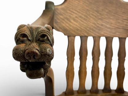 Edwardian Carved Lion-Head Oak Armchair (c. 1905–1915)