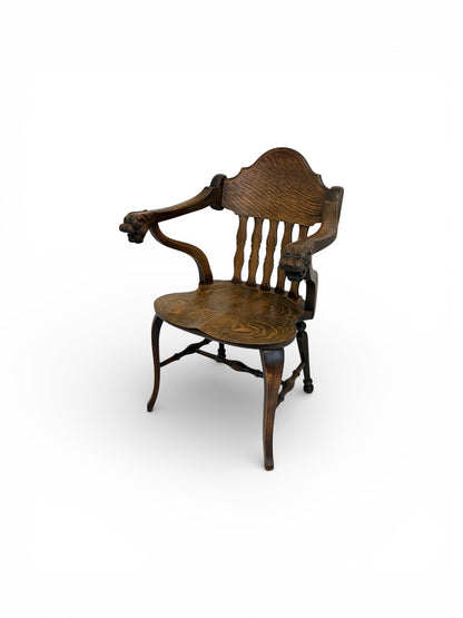 Edwardian Carved Lion-Head Oak Armchair (c. 1905–1915)