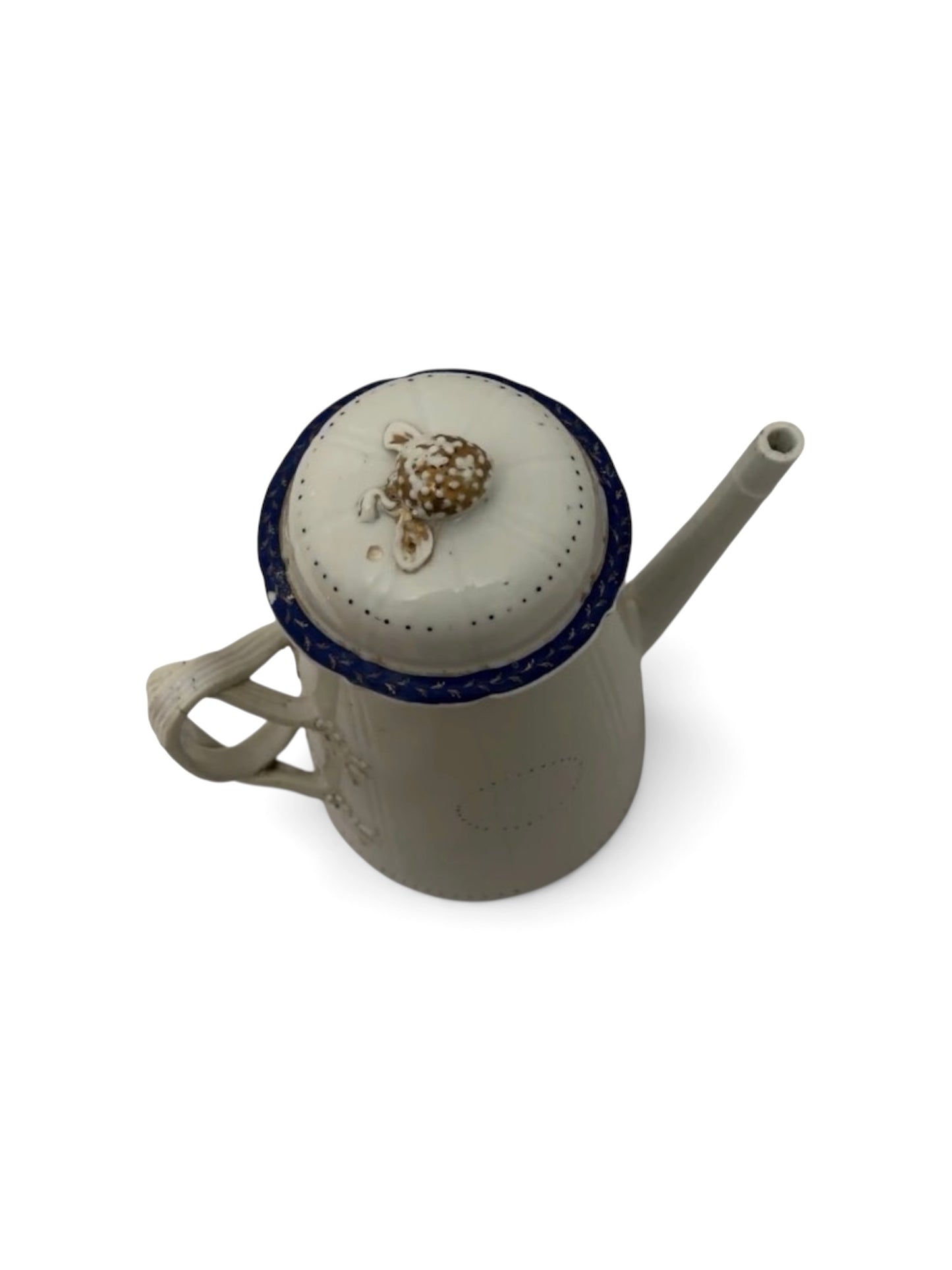 Antique Enamelware Coffee Pot, Circa 1900–1920, White with Blue Trim