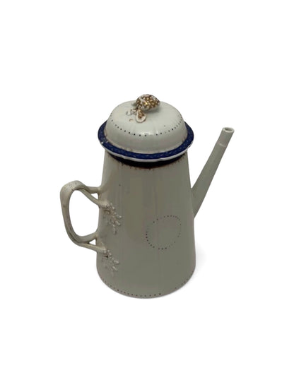 Antique Enamelware Coffee Pot, Circa 1900–1920, White with Blue Trim