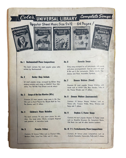 Vintage “Songs of the Gay 90’s” Sheet Music Book | Cole’s Universal Library | 1930s Chicago Songbook