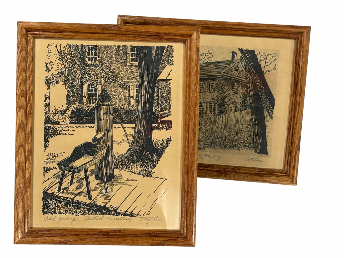 Vintage Valley Forge Architectural Prints – Signed “Taylor” – Mid-Century Colonial Revival Linocut Set (3)