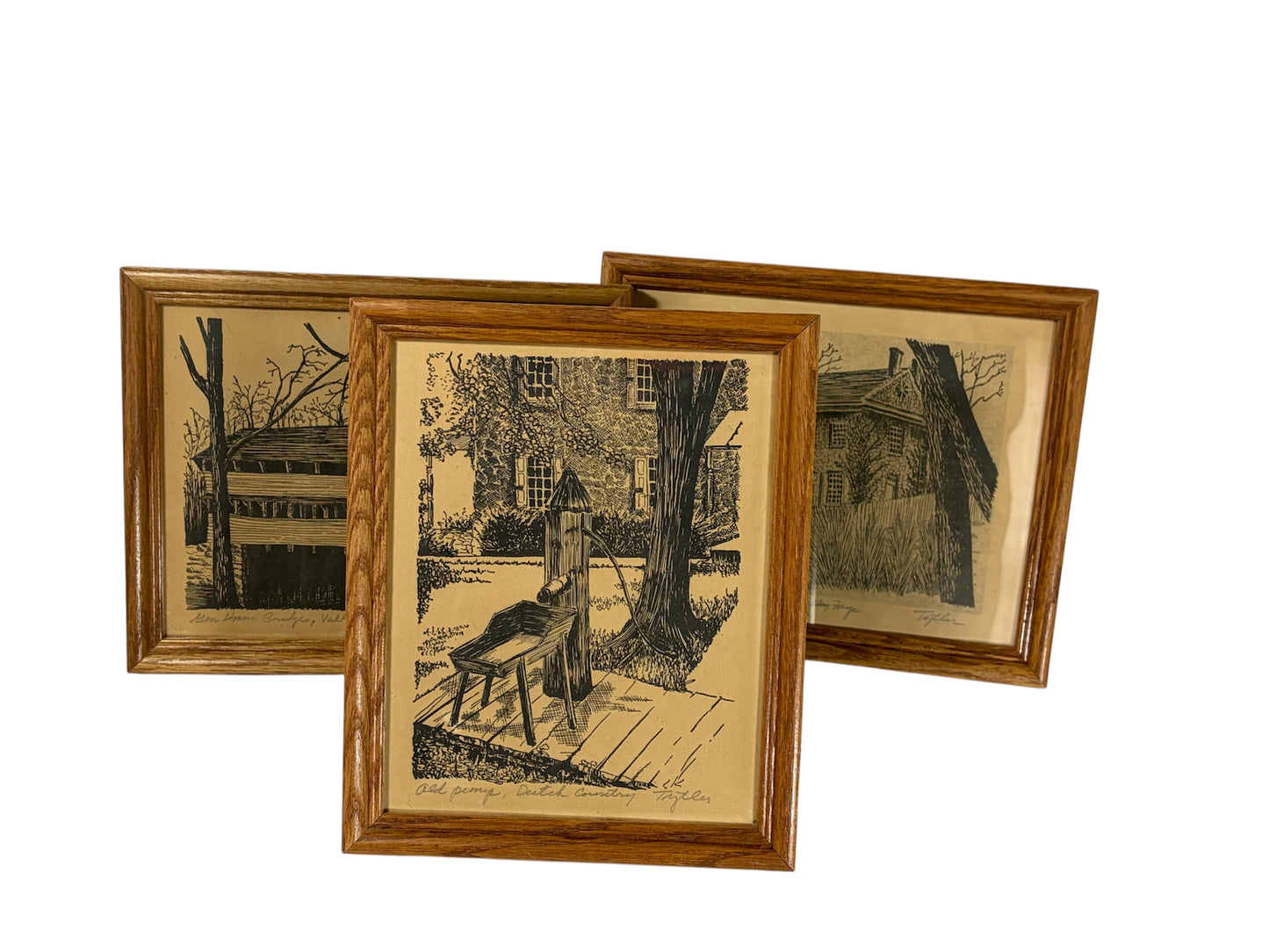 Vintage Valley Forge Architectural Prints – Signed “Taylor” – Mid-Century Colonial Revival Linocut Set (3)