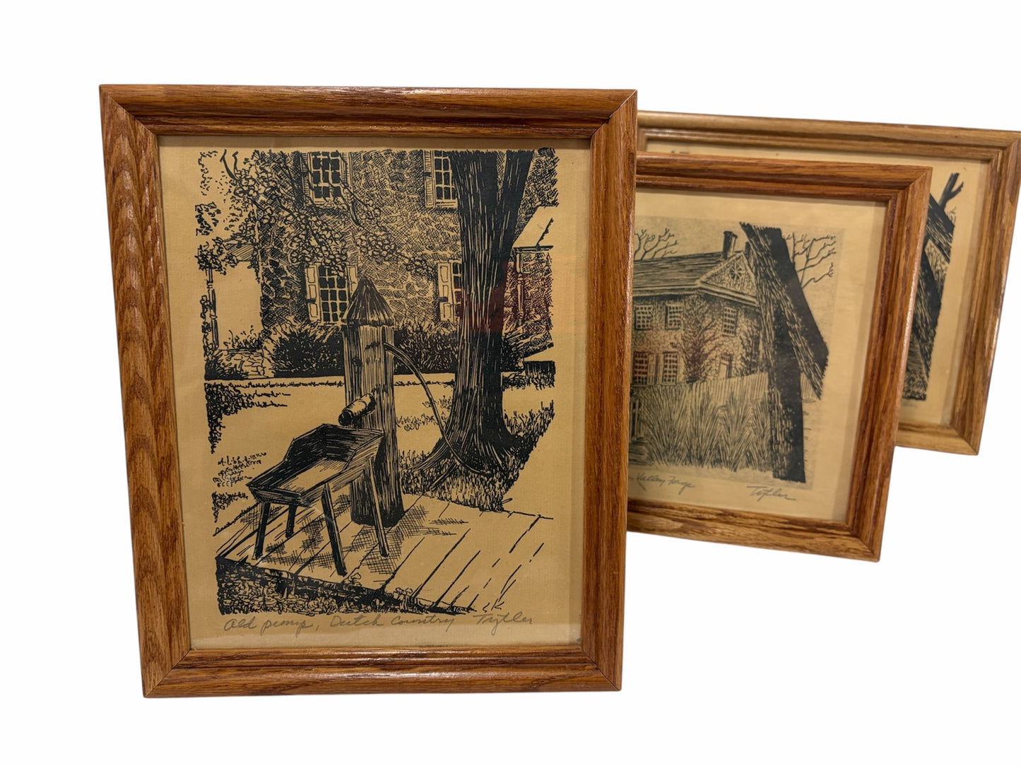 Vintage Valley Forge Architectural Prints – Signed “Taylor” – Mid-Century Colonial Revival Linocut Set (3)