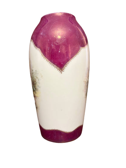 Antique R & C Bavaria Hand-Painted Porcelain Cabinet Vase, Romantic Scene, Cranberry Ground (c.1900)