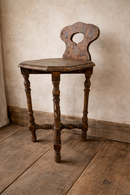19th Century Bavarian Folk Chair | Hand-Turned Alpine Chair with Octagonal Seat