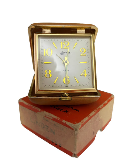 Vintage Linden Folding Travel Alarm Clock with Original Box, Made in Japan, c.1960s
