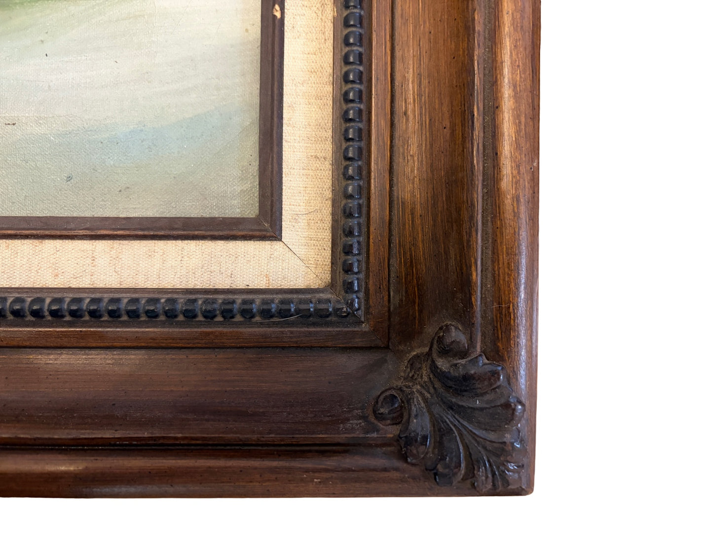 Mid-Century Coastal Dunes Painting by W. Temple | Vintage Beach Landscape in Mexican Carved Frame