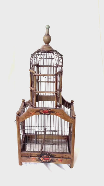 Antique Hand-Painted Wooden Birdcage (c. 1900–1925)