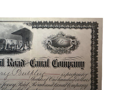 1903 United New Jersey Railroad & Canal Company Stock Certificate – 10 Shares – Steam Locomotive & Canal Engraving – Antique Railroad Scripophily