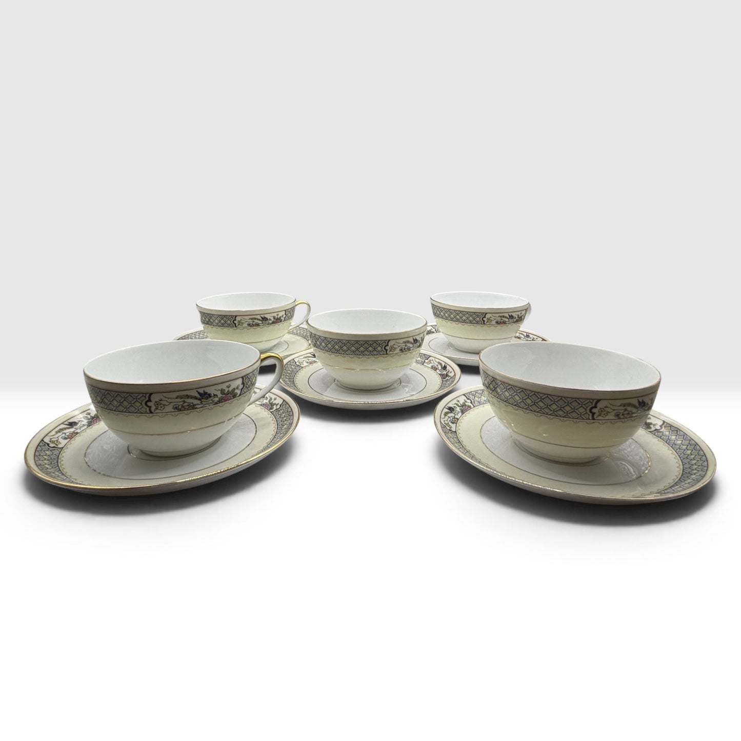 Vintage Bohemia Czecho-Slovakia Tea Cups & Saucers, Set of 5