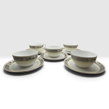 Vintage Bohemia Czecho-Slovakia Tea Cups & Saucers, Set of 5