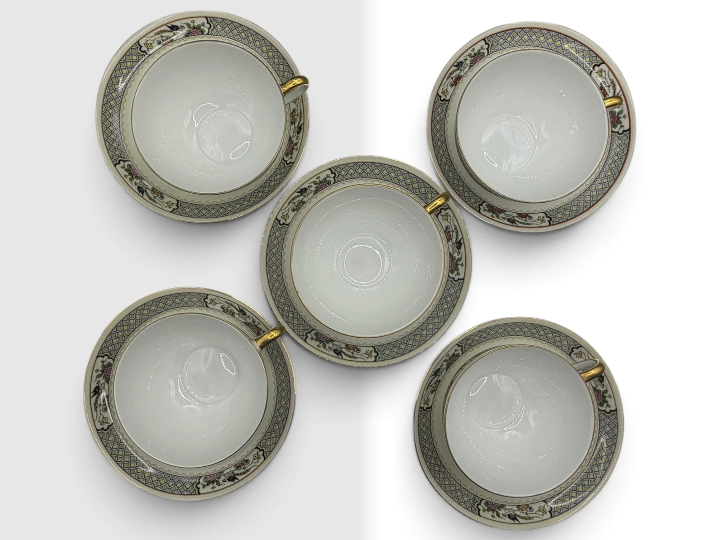 Vintage Bohemia Czecho-Slovakia Tea Cups & Saucers, Set of 5