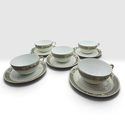 Vintage Bohemia Czecho-Slovakia Tea Cups & Saucers, Set of 5
